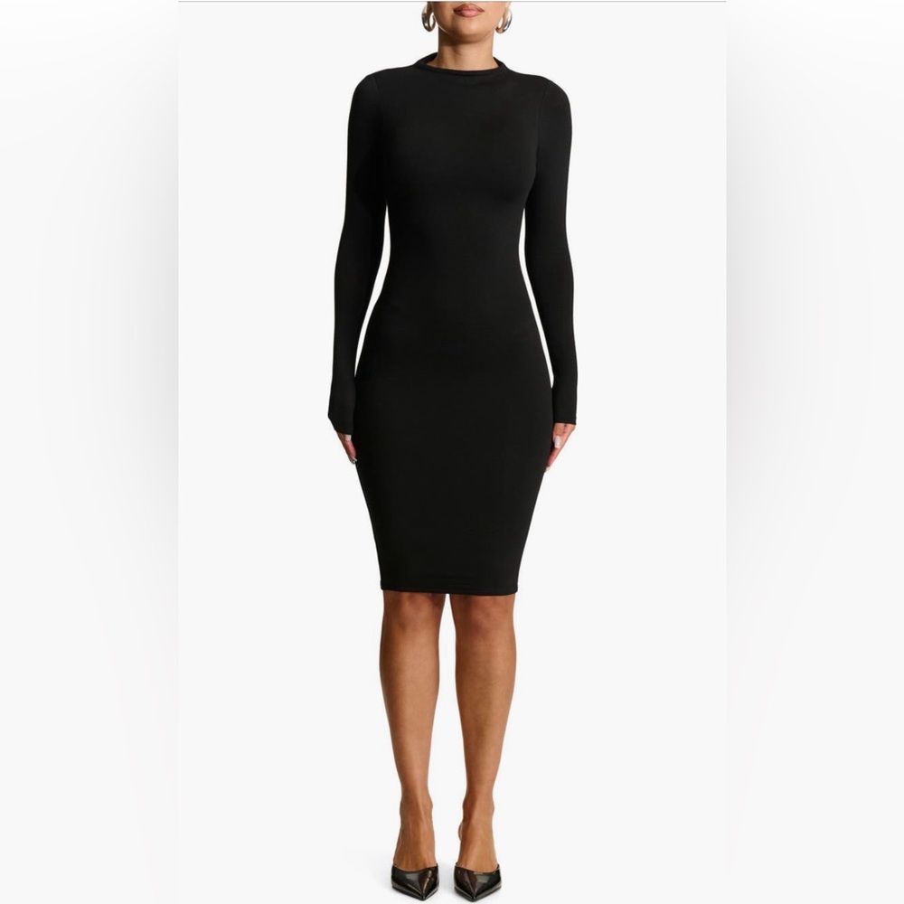 Naked Wardrobe Black Long Sleeve High Neck Bodycon Midi Dress – XL (NWT)